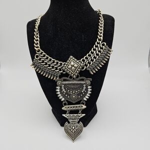 Sugarfix silver tone tiered collar bib necklace with rhinestone detail